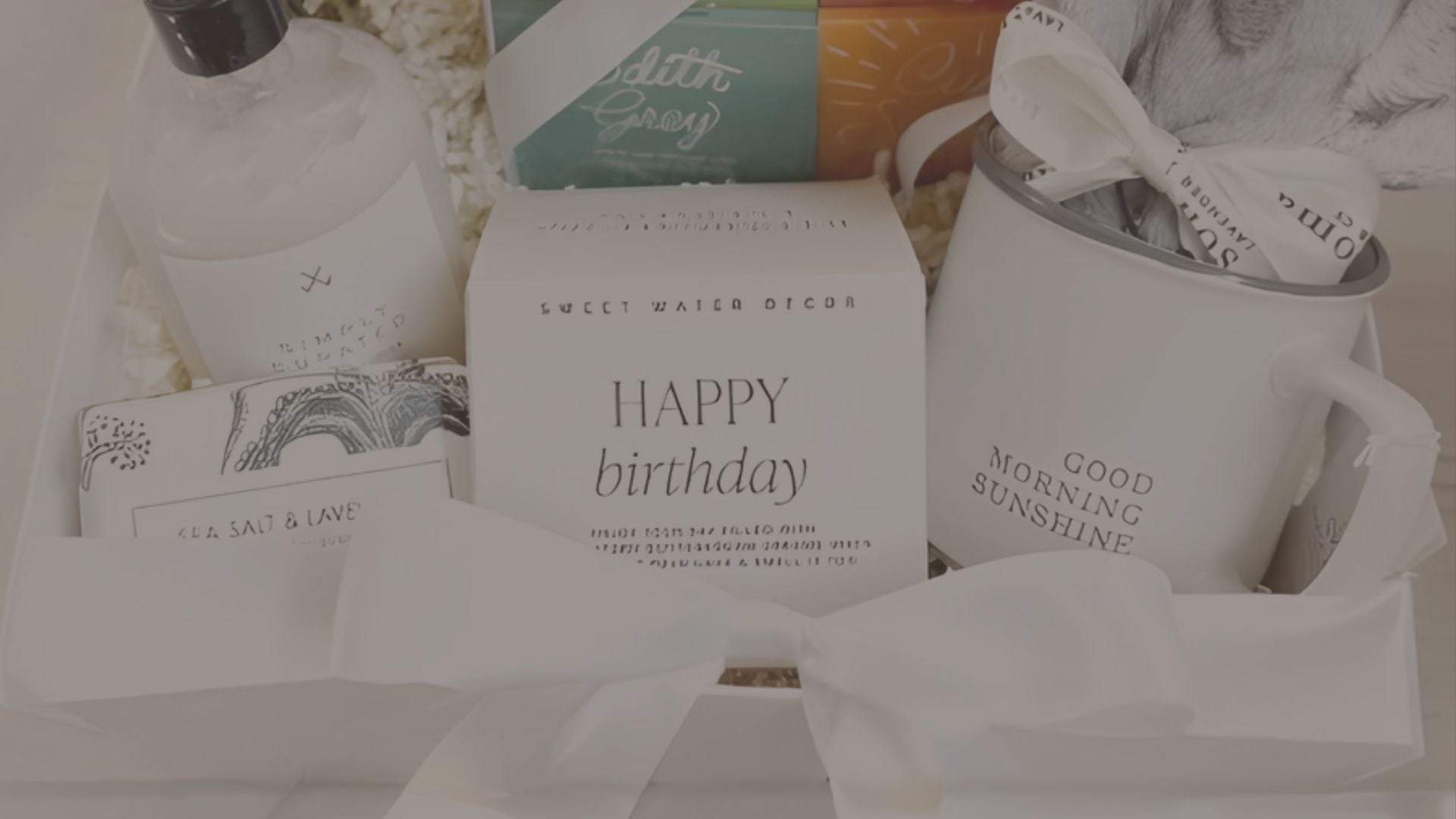 Birthday gift basket with curated treats, self-care items, and thoughtful gifts
