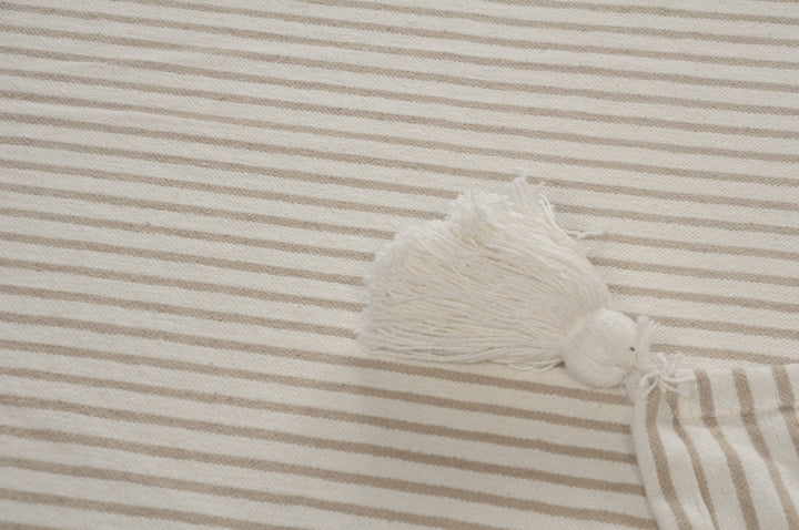 Striped Ivory and Beige Tasseled Throw Blanket: Ivory/Beige