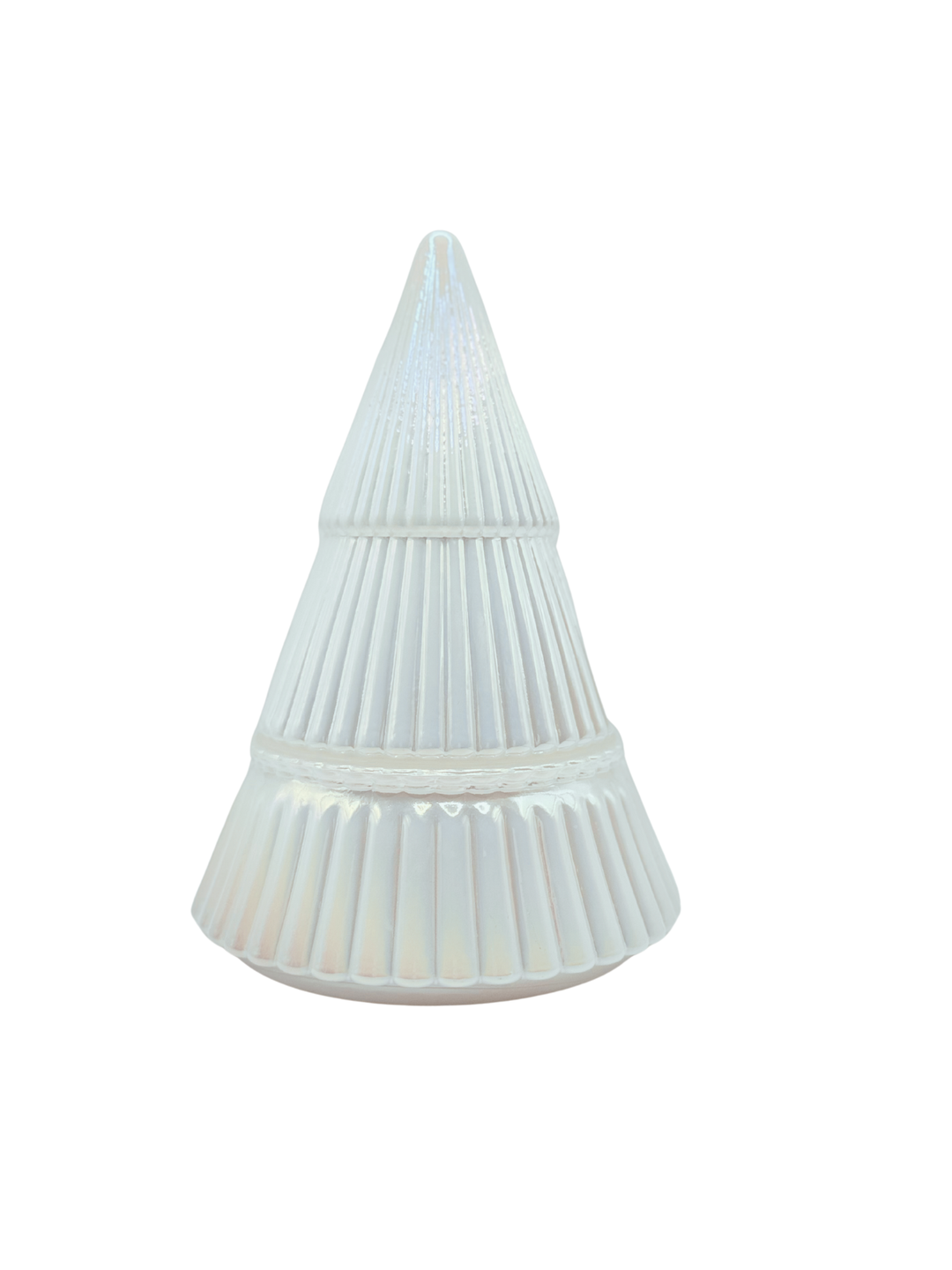 White Christmas tree-shaped candle on a white background