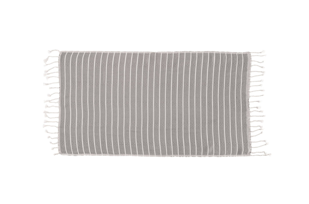 Striped gray blanket with white stripes on a white background