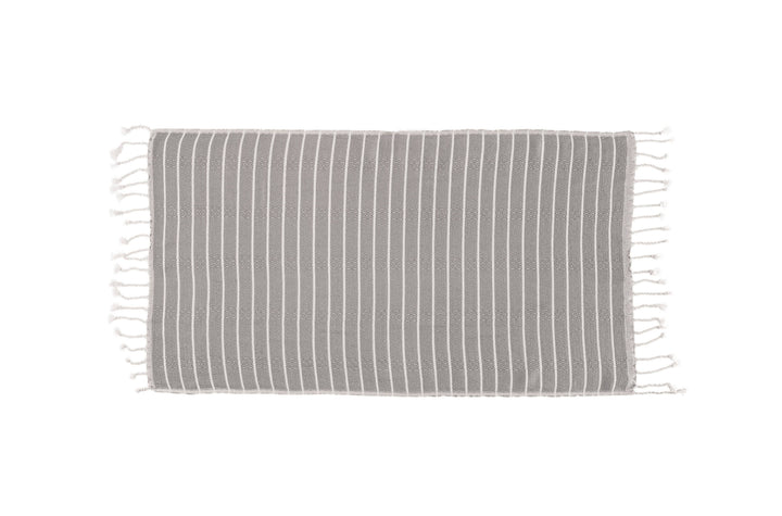 Striped gray blanket with white stripes on a white background