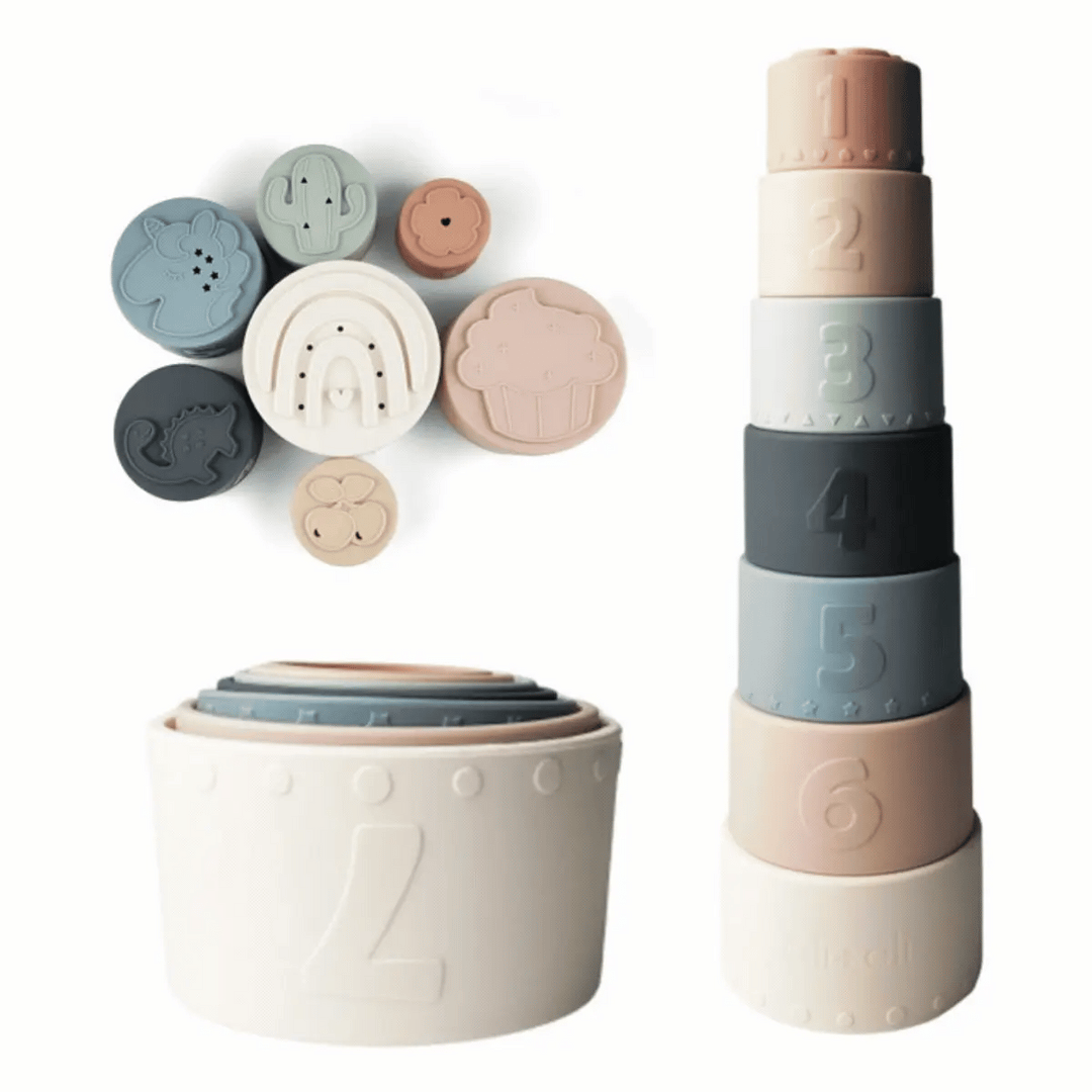 Stacking Cups Toy Soft Silicone with Shapes Bath or Beach