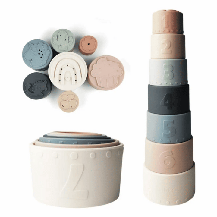 Stacking Cups Toy Soft Silicone with Shapes Bath or Beach