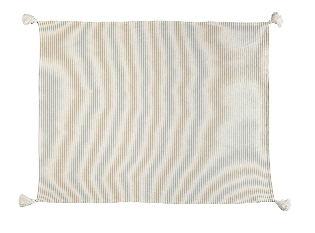 Striped Ivory and Beige Tasseled Throw Blanket: Ivory/Beige