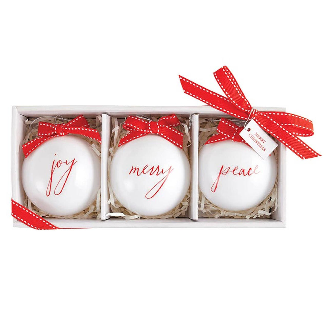 Three Christmas ornaments with &