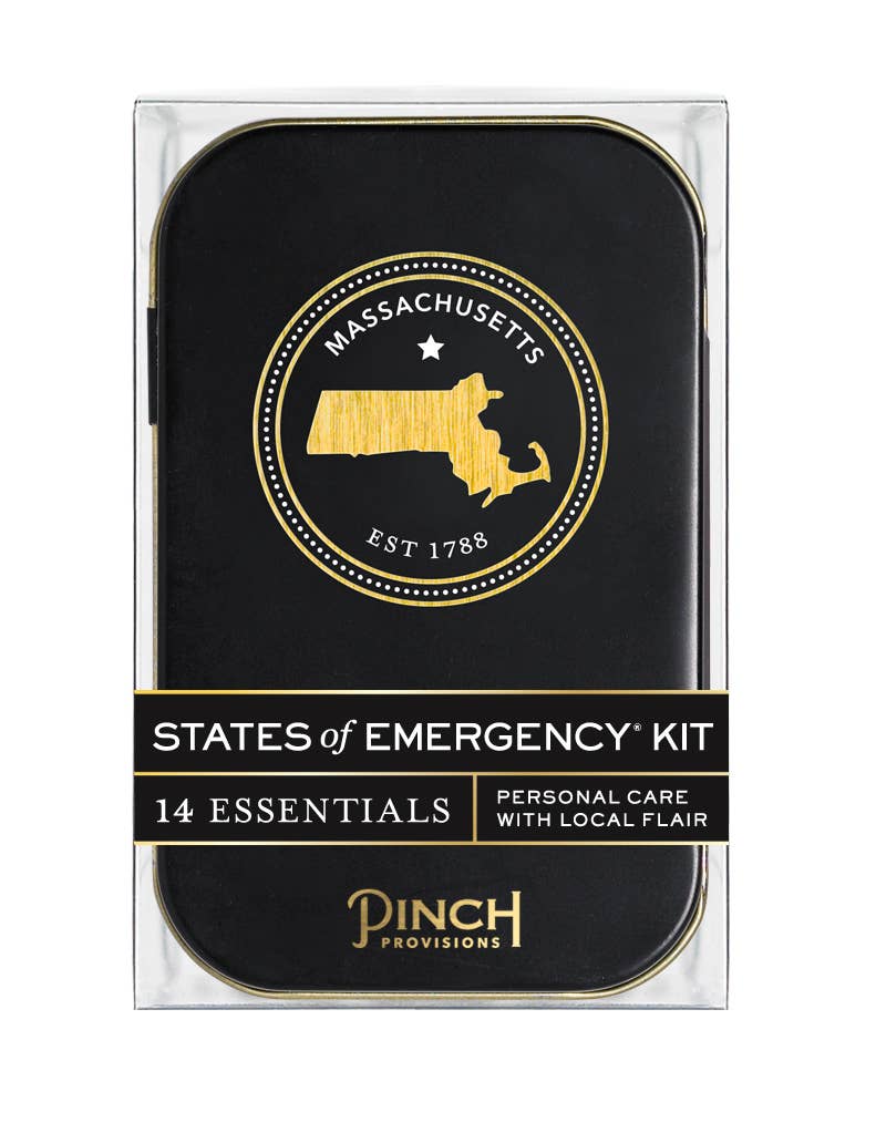 States of Emergency Kit packaging with Massachusetts design and &