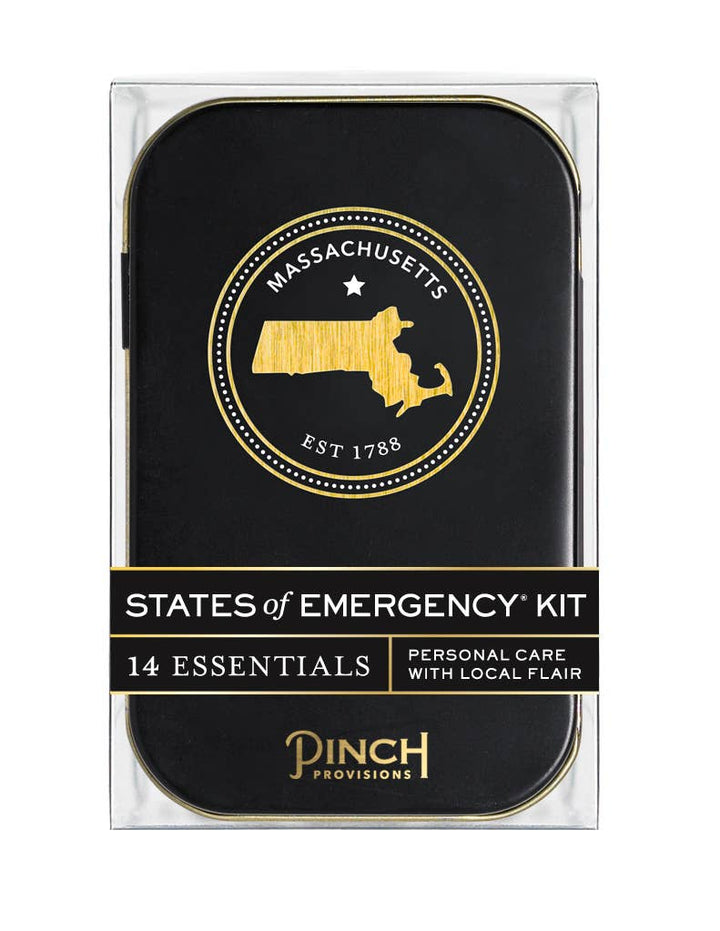 States of Emergency Kit packaging with Massachusetts design and &