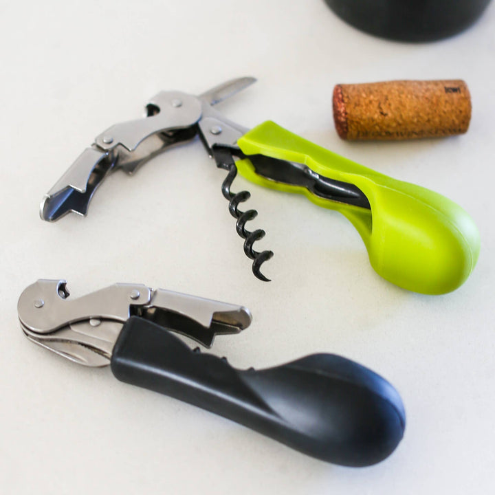 Ergonomic Silicone Handled Corkscrew | Wine Opener: Black