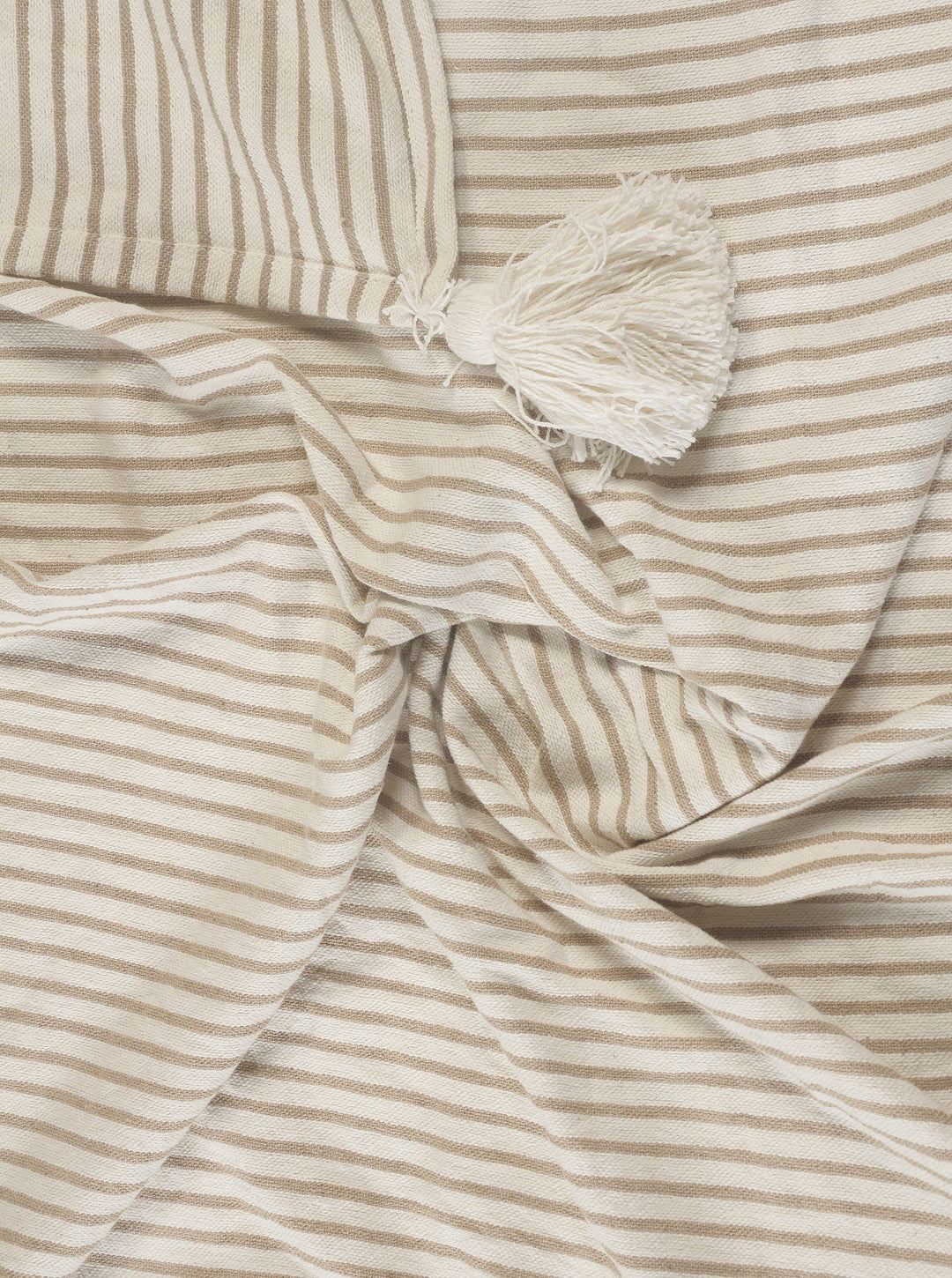 Striped Ivory and Beige Tasseled Throw Blanket: Ivory/Beige