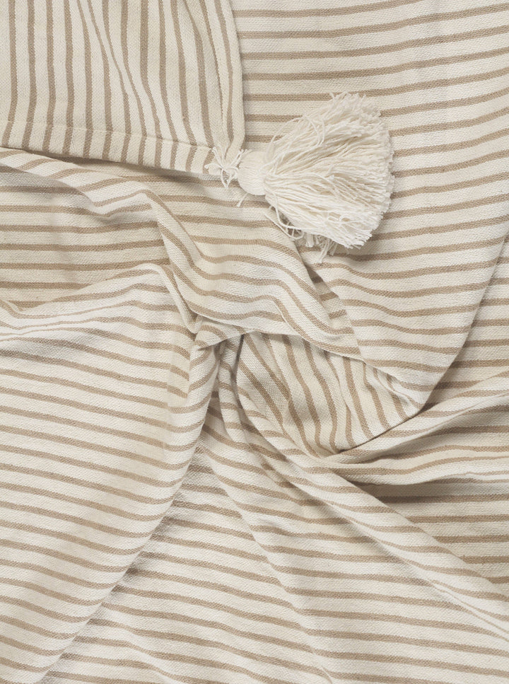 Striped Ivory and Beige Tasseled Throw Blanket: Ivory/Beige