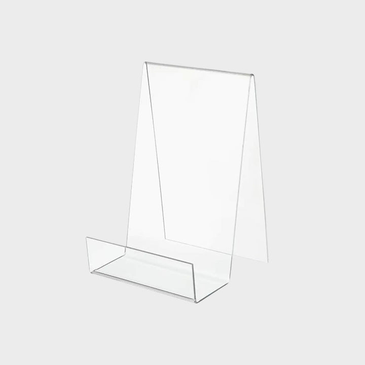 Clear acrylic stand on a white background