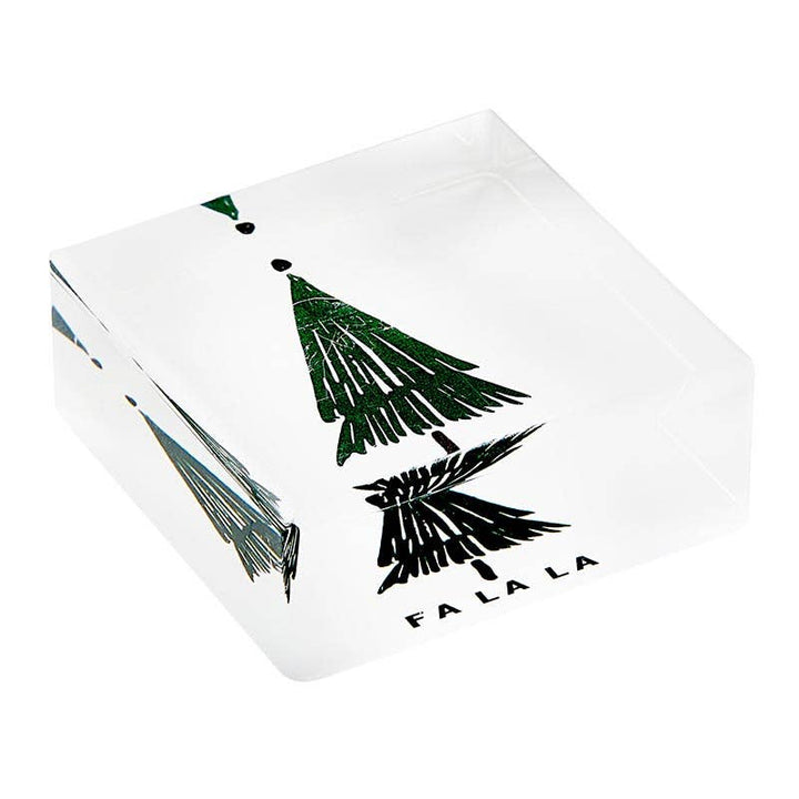Clear cube with green and black Christmas tree design and &