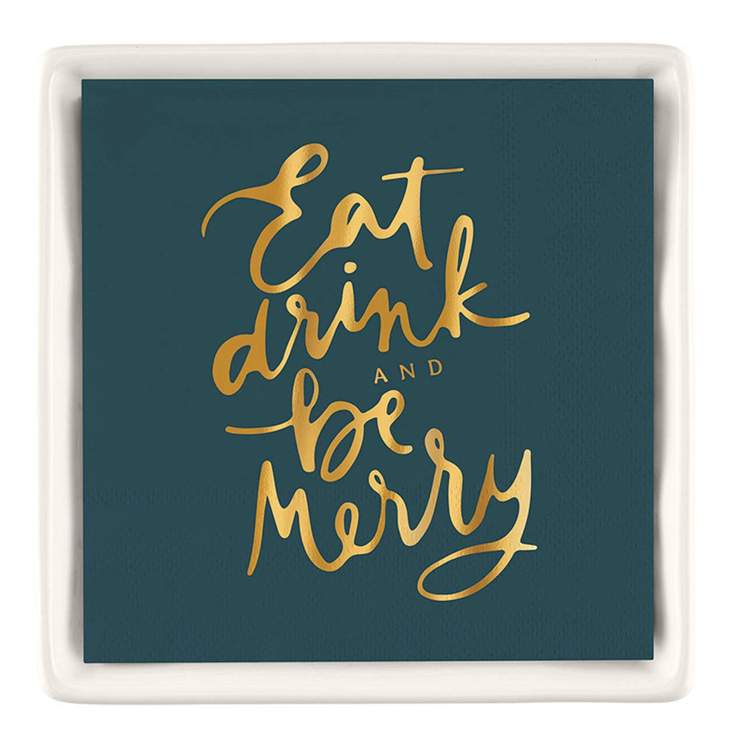 Square container with gold text &