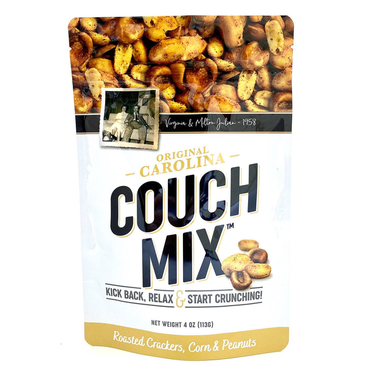 Packaging of Original Carolina Couch Mix with roasted crackers, corn, and peanuts.