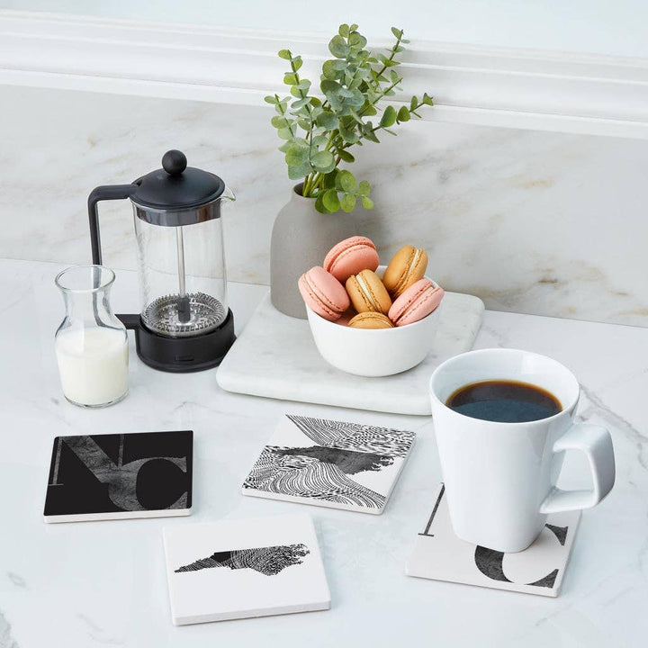Minimalistic B&amp;W North Carolina Initials State Shapes | Absorbent Coasters | Set of 4 | Min 2