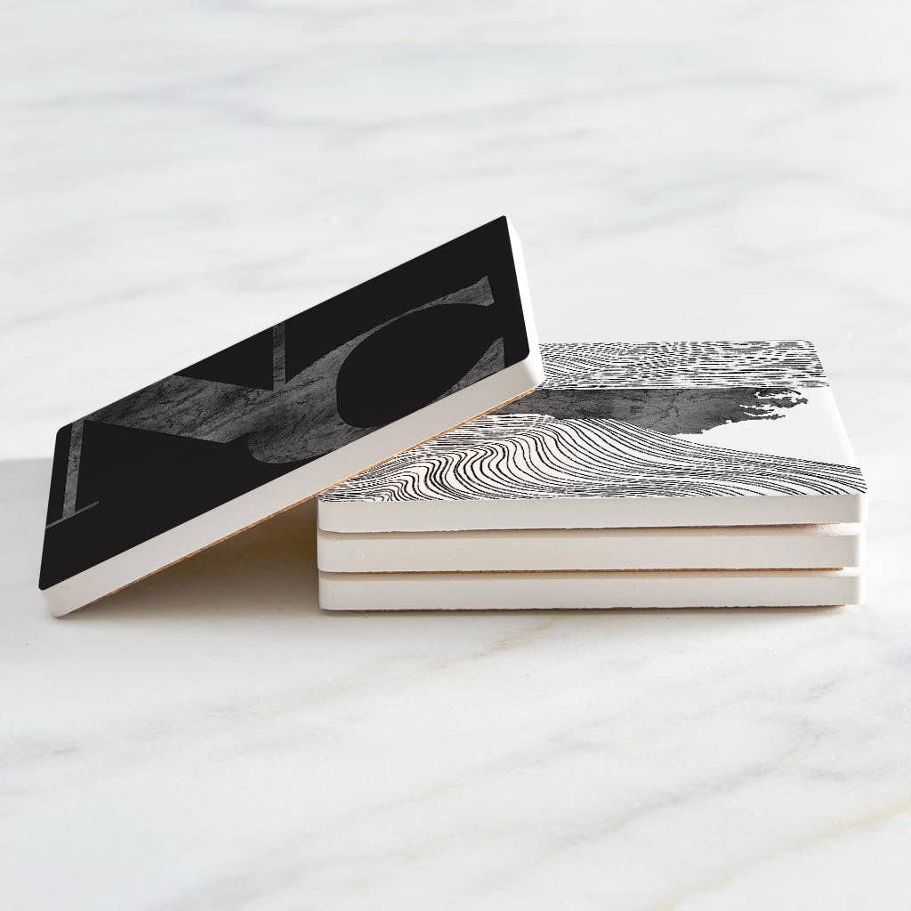Minimalistic B&amp;W North Carolina Initials State Shapes | Absorbent Coasters | Set of 4 | Min 2