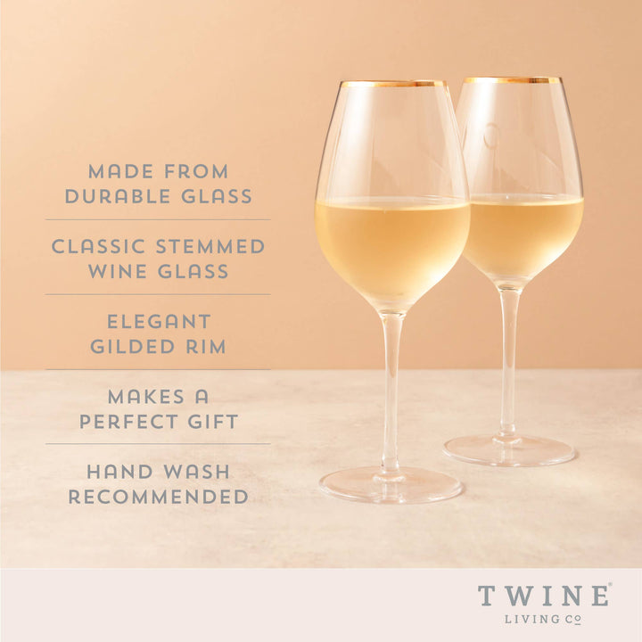Gilded Gold Rimmed Glass Stemmed Wine Glasses Set of 2