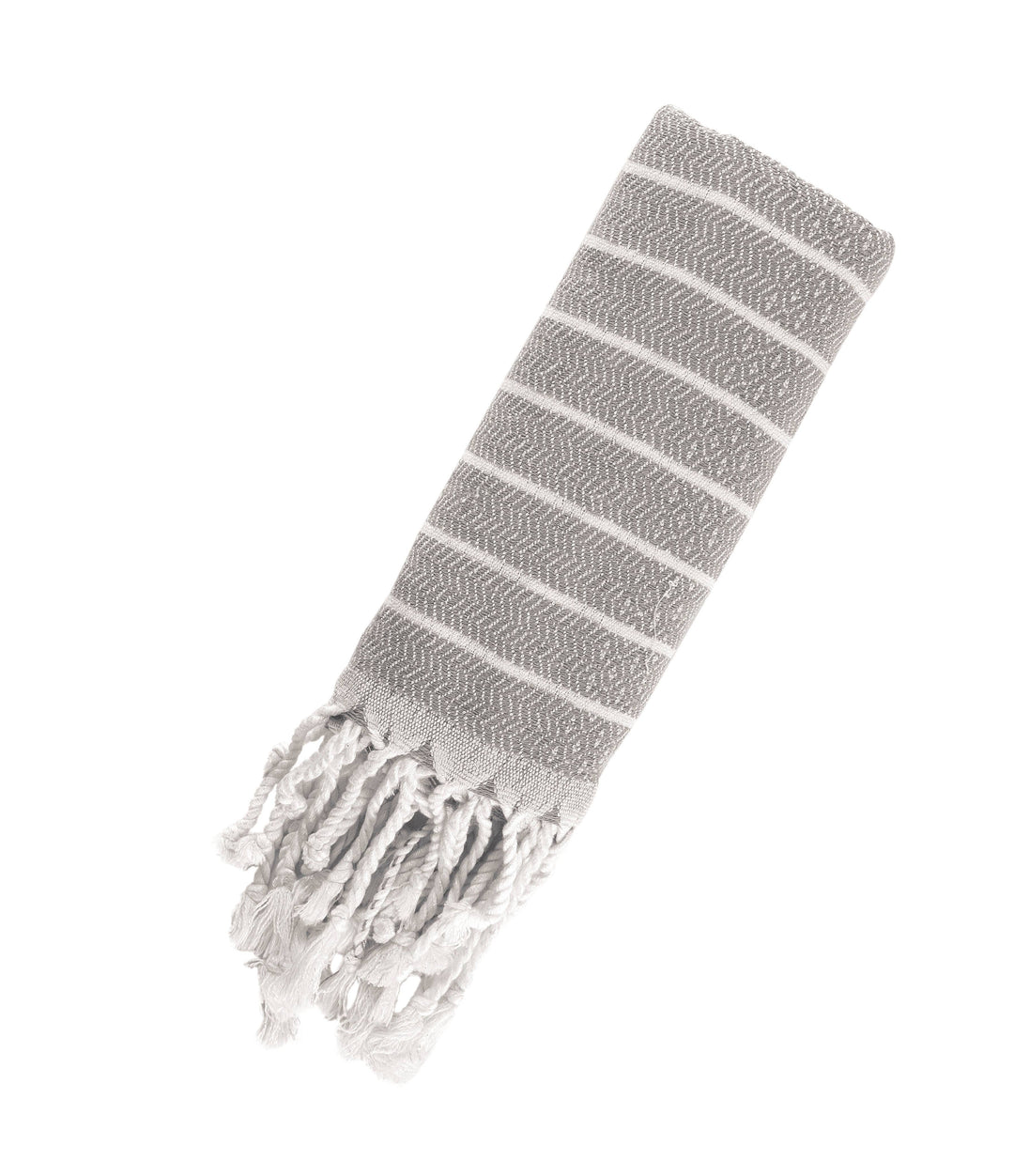 Gray patterned scarf with tassels on a white background