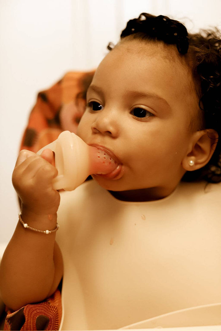 Silicone Baby Bib Roll Up &amp; Stay Closed - (Sand)
