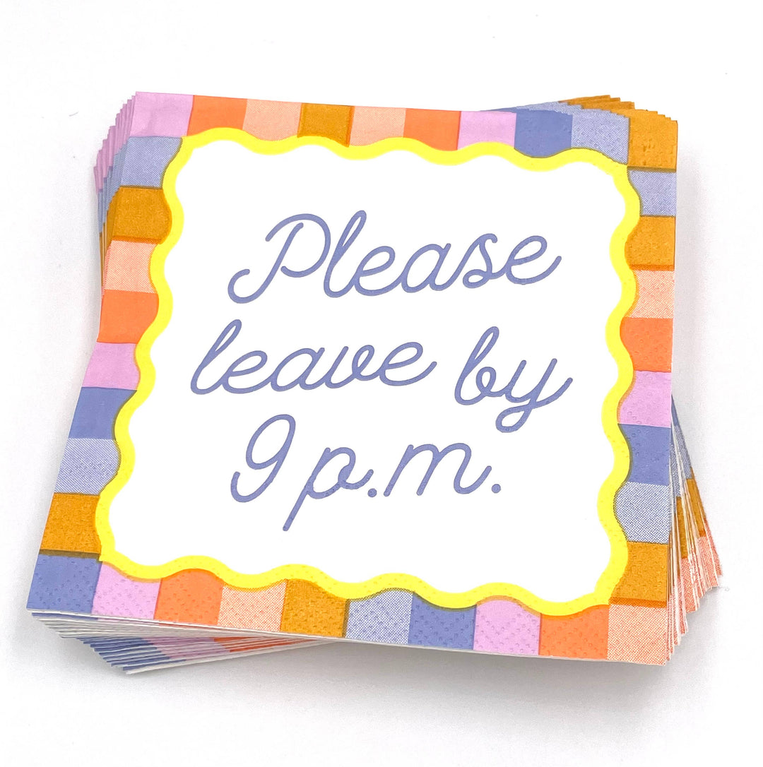 Stack of colorful napkins with text saying &