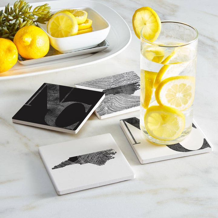 Minimalistic B&amp;W North Carolina Initials State Shapes | Absorbent Coasters | Set of 4 | Min 2