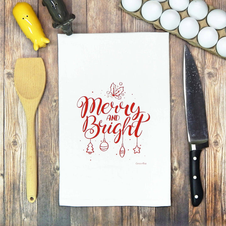 Merry and Bright Christmas Tea Towel