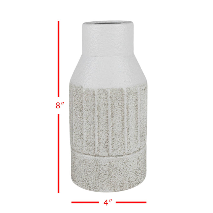Textured vase with dimensions on a white background