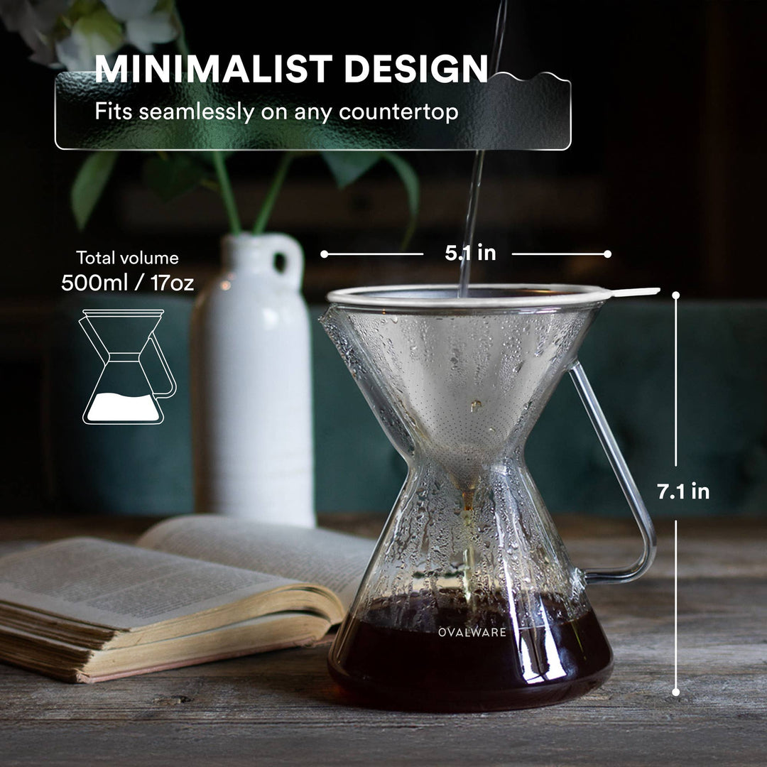Pour Over Coffee Maker Set, Borosilicate Glass, 500ml/17oz