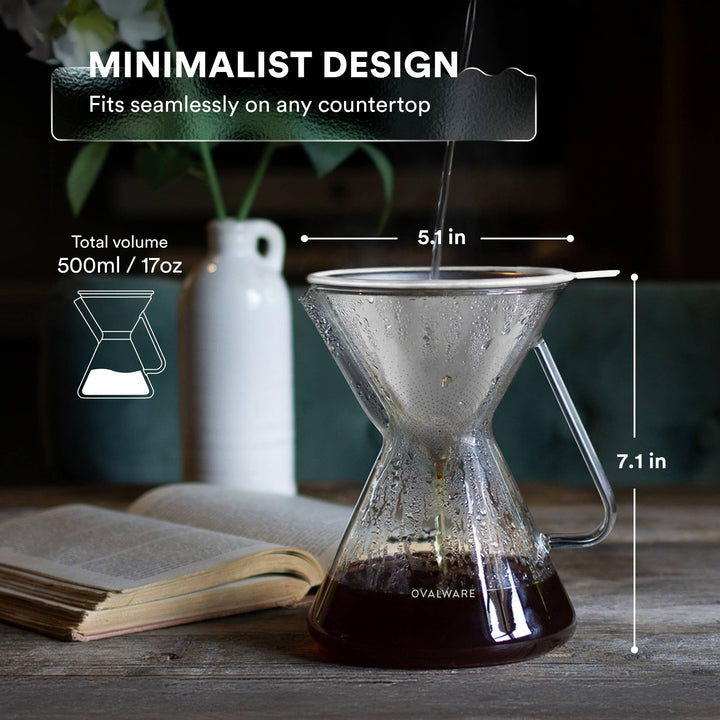 Pour Over Coffee Maker Set, Borosilicate Glass, 500ml/17oz