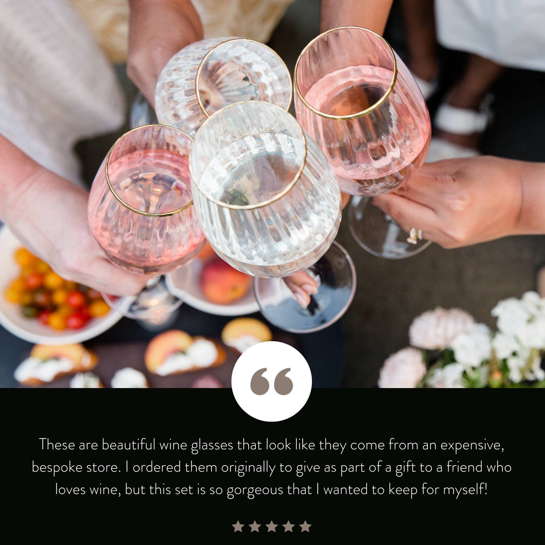 Fluted Wine Glass Set with Gold Rim