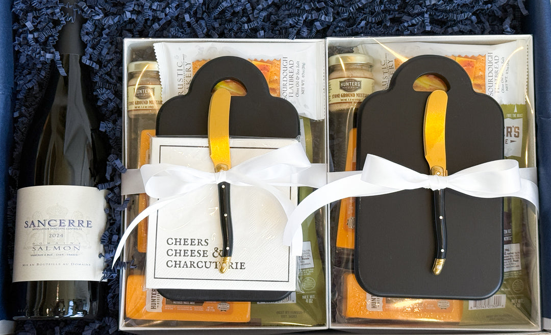Gift set with Sancerre wine, cheese boards, &
