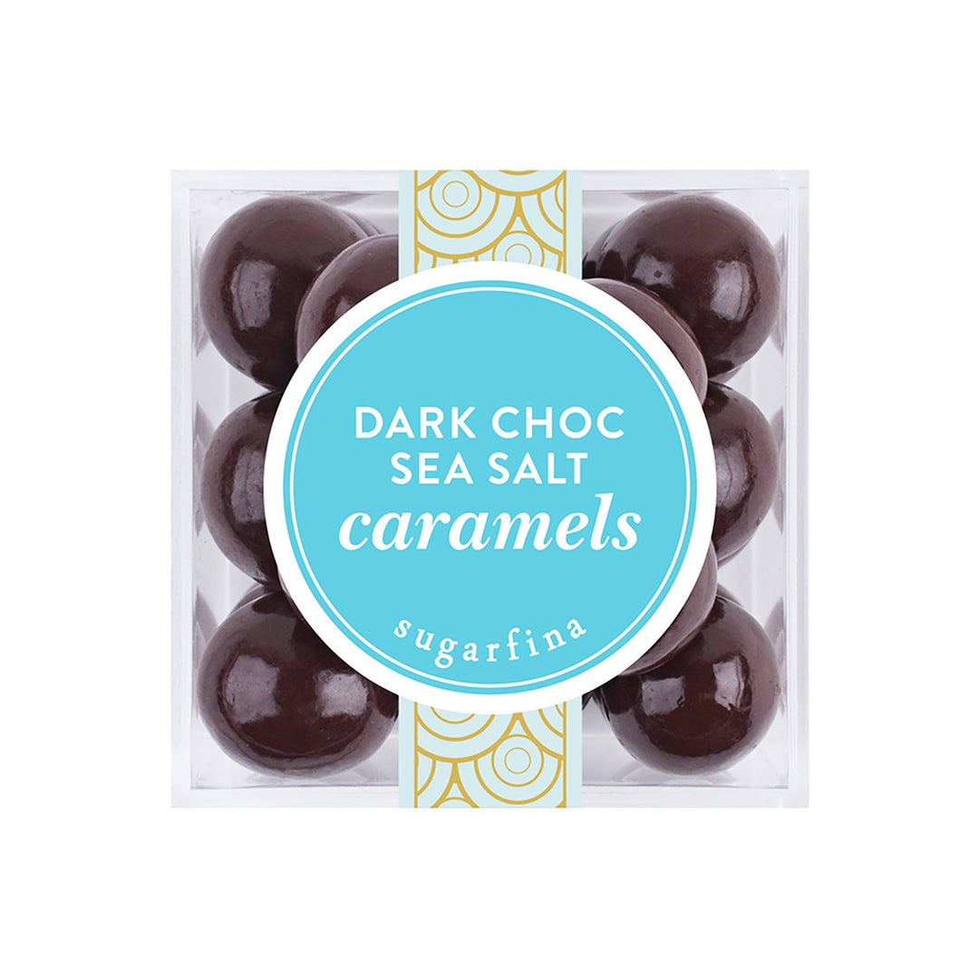 Pack of dark chocolate sea salt caramels with &