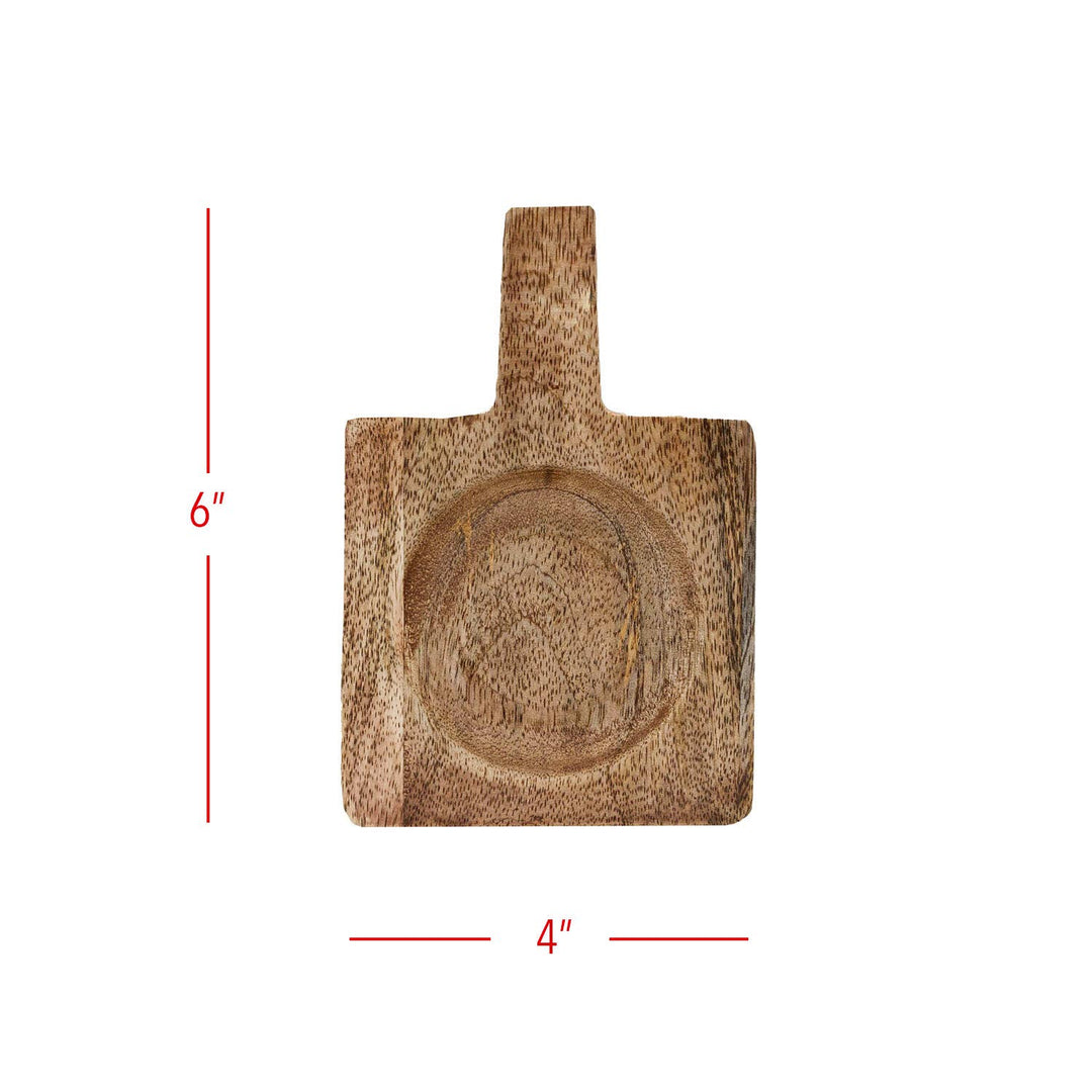 Wooden spoon rest with dimensions on a white background