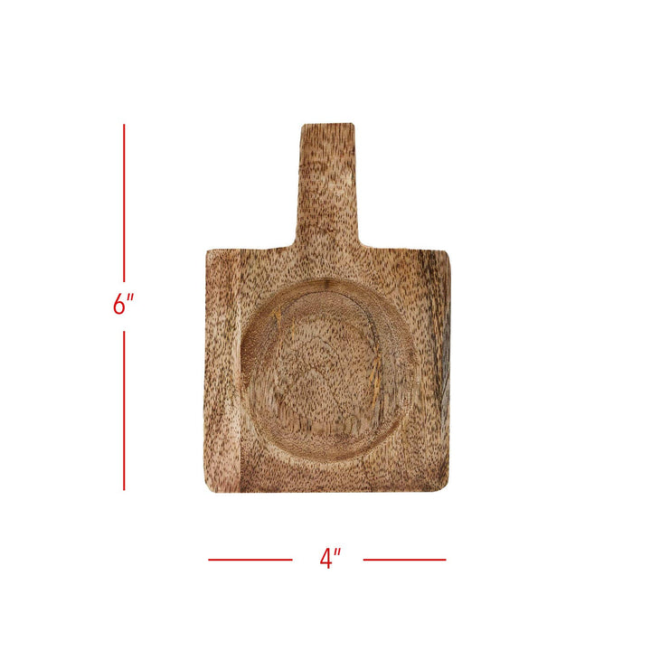 Wooden spoon rest with dimensions on a white background