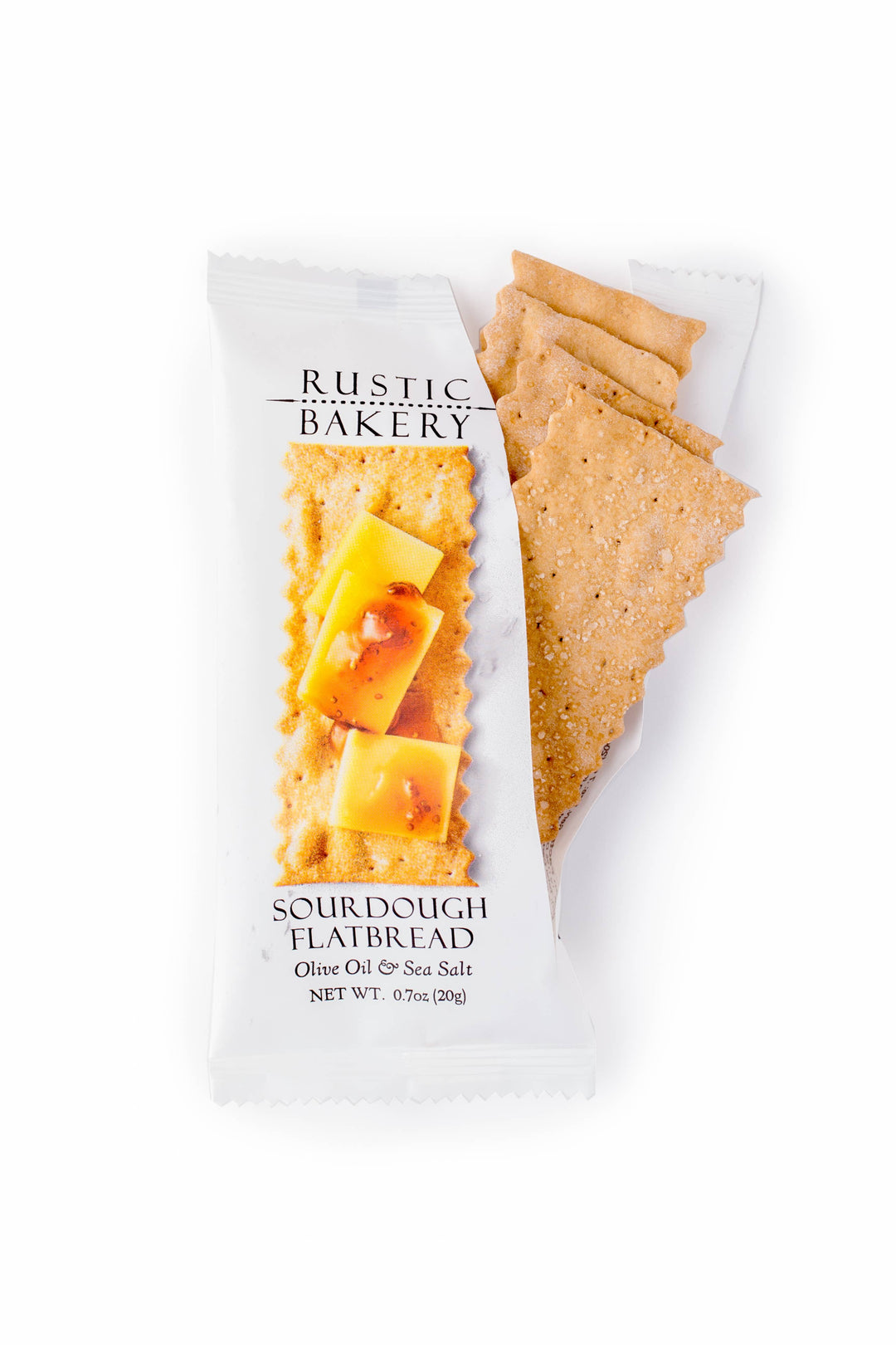 Rustic Bakery sourdough flatbread with cheese on a white background