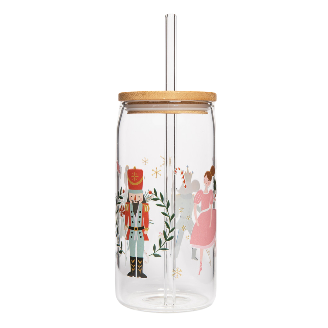 Nutcracker 17 oz Can Glass w/ Straw &amp; Lid