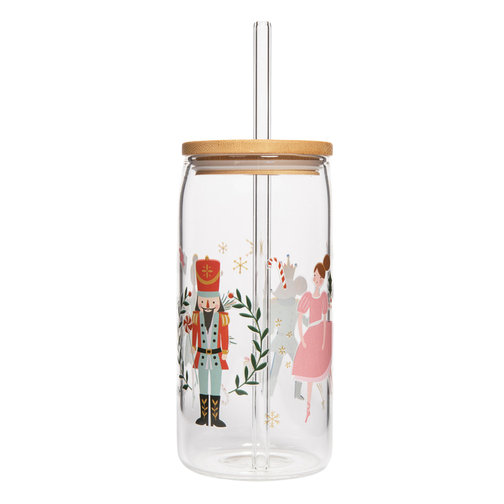 Nutcracker 17 oz Can Glass w/ Straw &amp; Lid