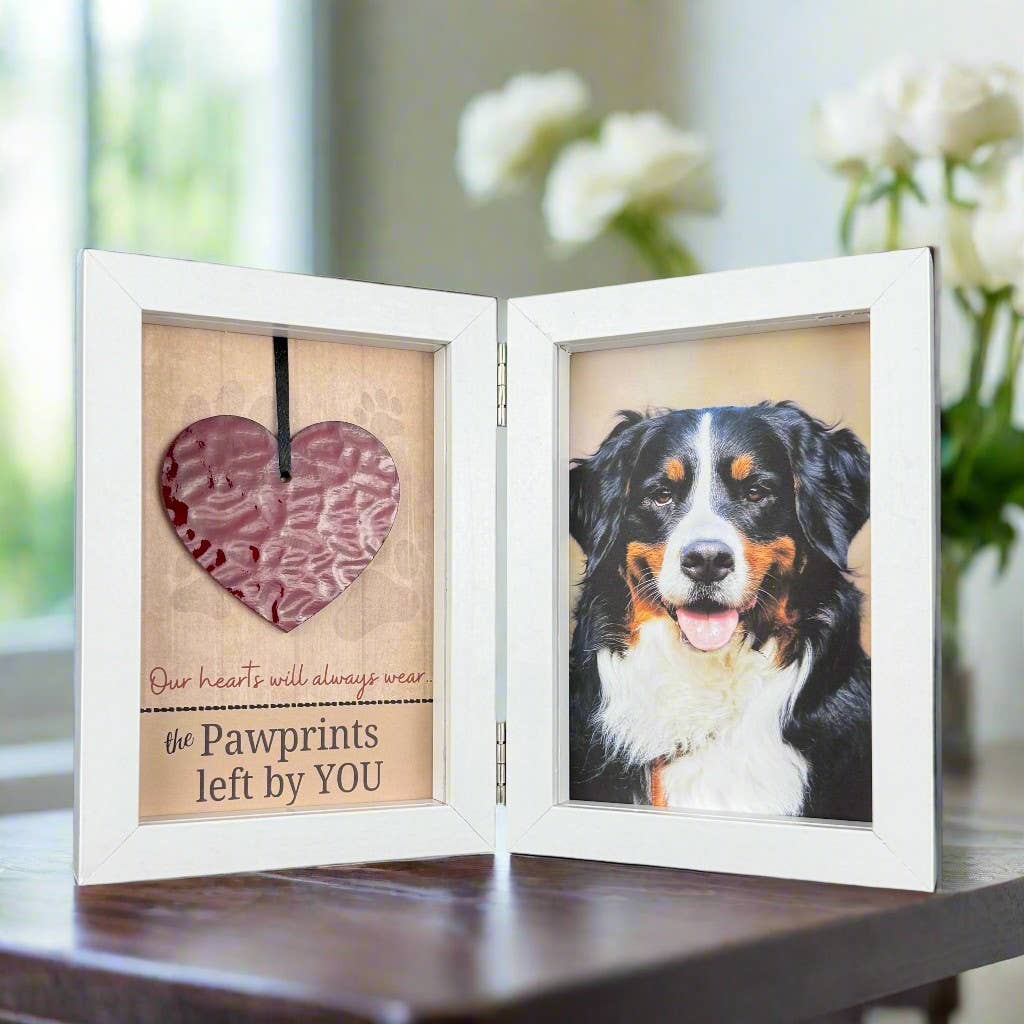Double frame with one side showing a heart-shaped pawprint and the other side a dog&