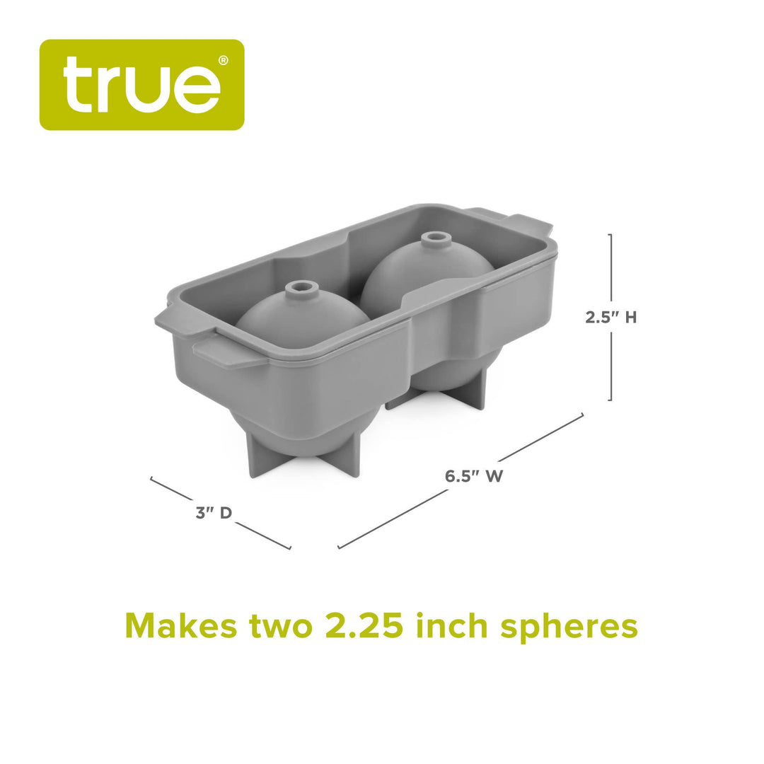 Gray sphere mold with dimensions and &