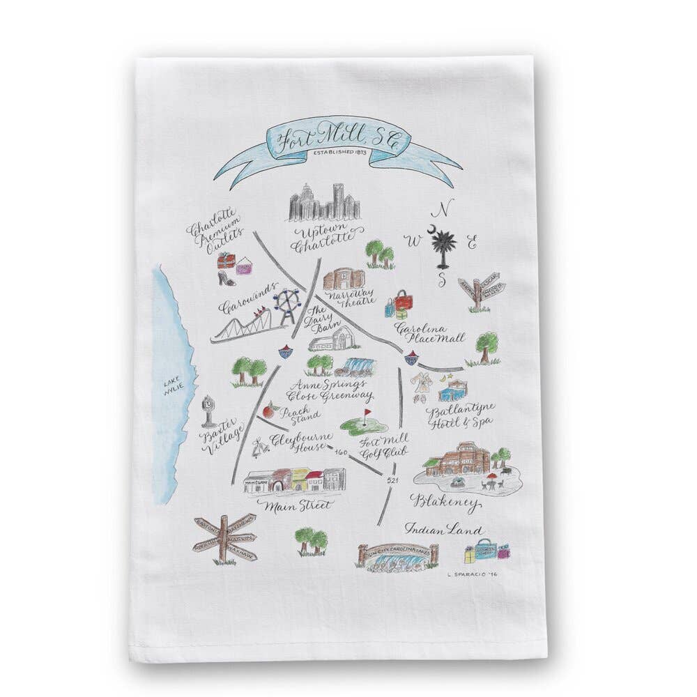 Fort Mill, SC Map Tea Towel