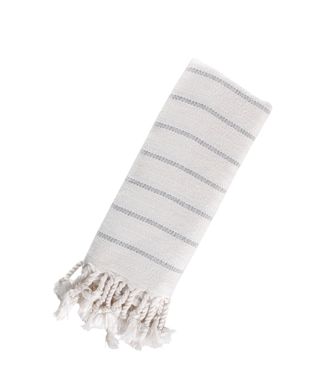 Striped towel with tassels on a white background