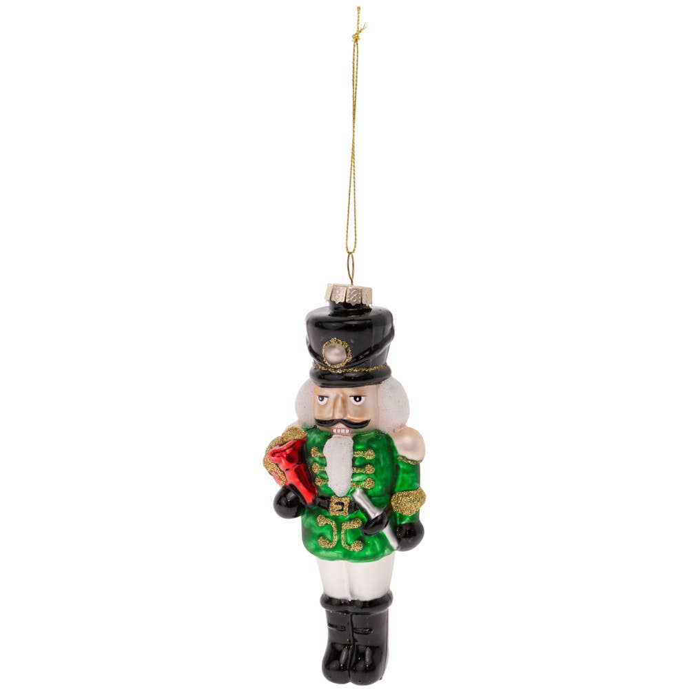 Glass Grn Nutcracker Christmas Ornament
