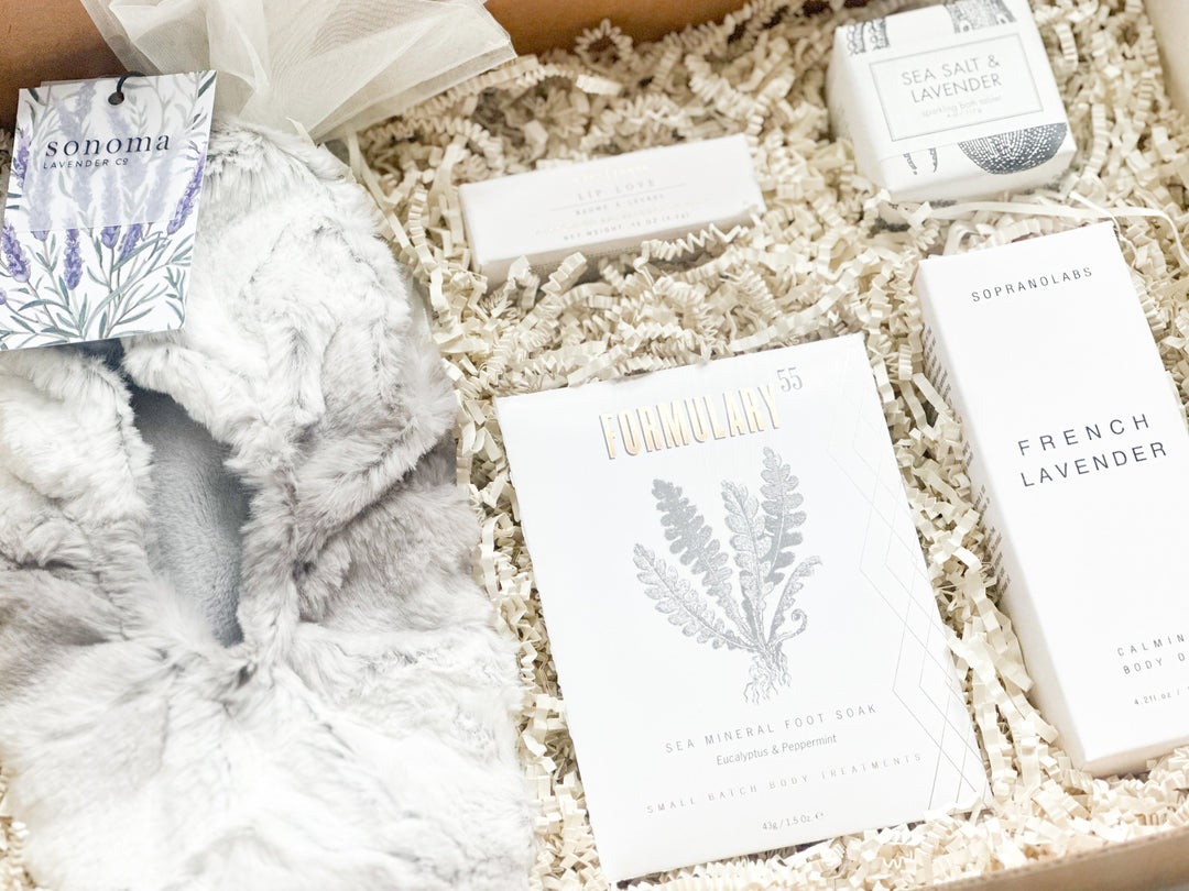 Relax &amp; Rejuvenate Spa Kit- At-Home Spa Gift Set with Lavender Footies &amp; Body Oil