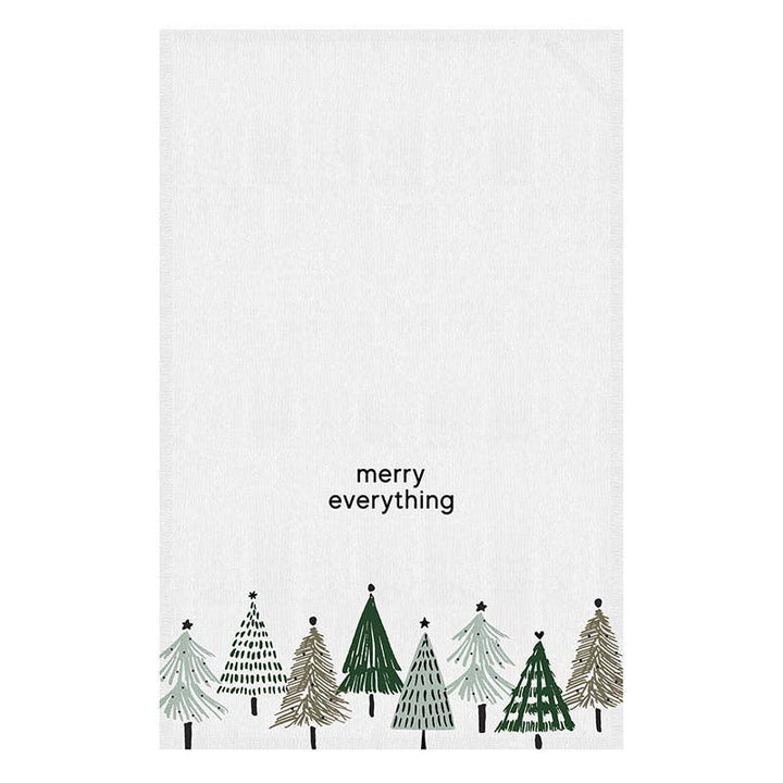 White towel with green Christmas tree designs and &