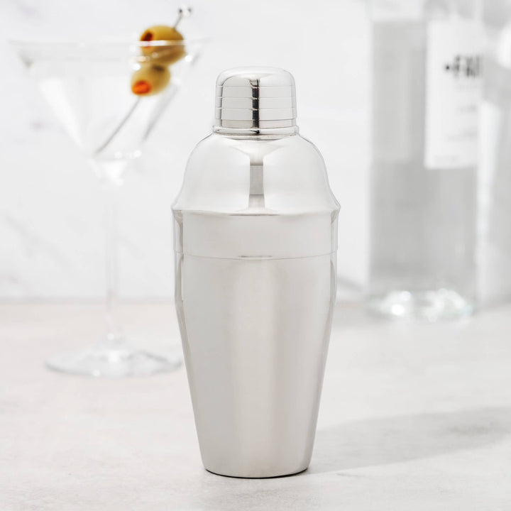 Silver cocktail shaker on a white background