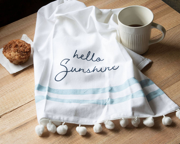 White "Hello Sunshine" Screen Printed Kitchen Tea Towel