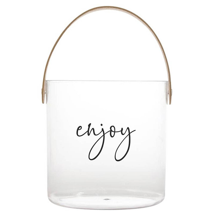 Clear acrylic container with a wooden handle and &