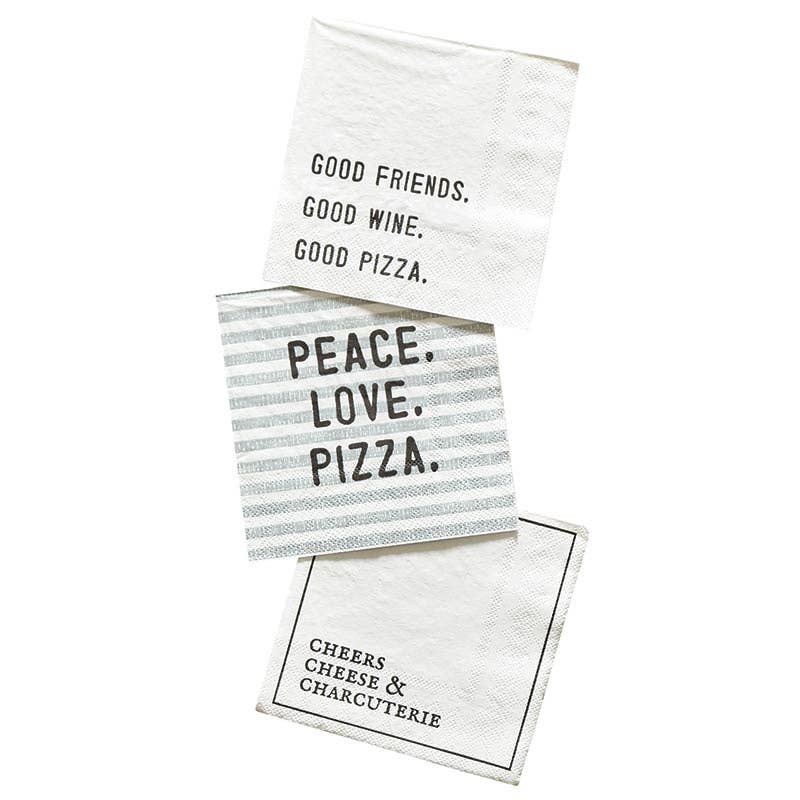 Three napkins with motivational phrases on a white background