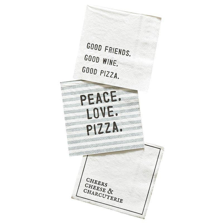 Three napkins with motivational phrases on a white background