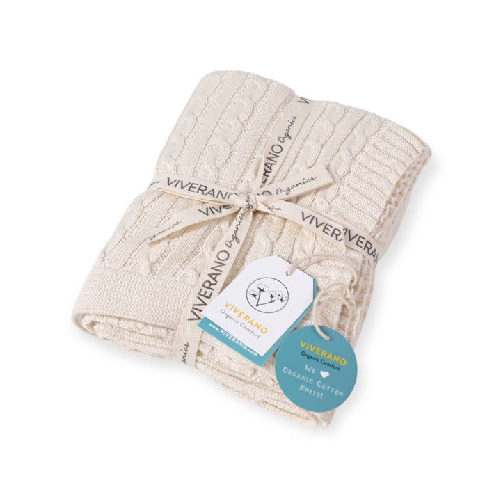 Mini Cable Sweater Knit Baby Blanket (Organic Cotton): Natural
